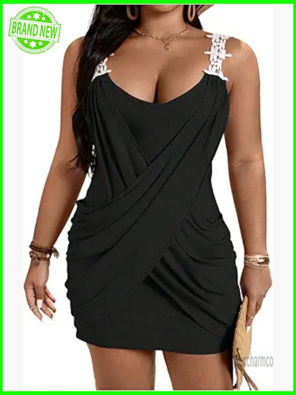 Plus Size Backless Mini Dress Wrap Ruched Bodycon Sleeveless Summer Cocktail